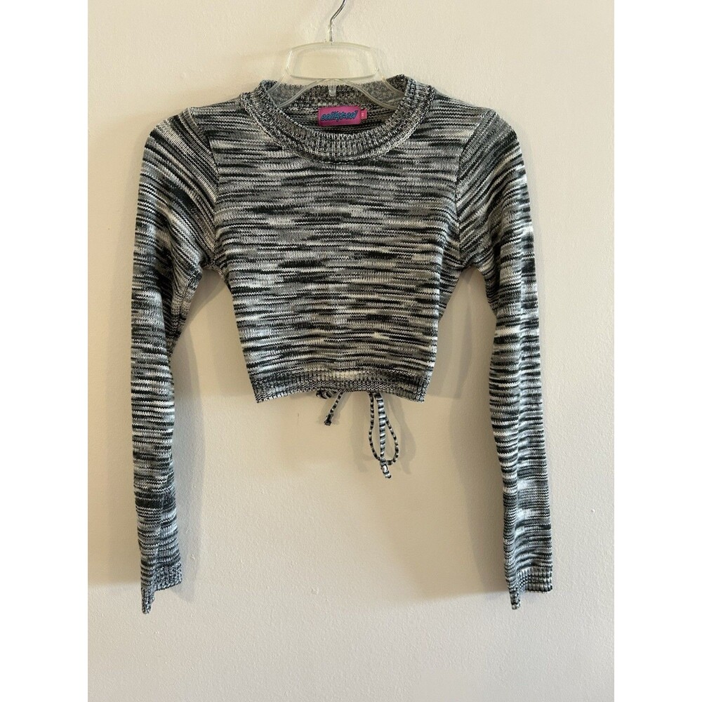 edikted Gray Cropped Long Sleeve Open Back Stretch Top XS